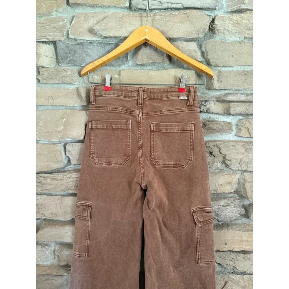 Risen Jeans Brown Wide Leg Cargo Pant High Rise Utility Denim RDP5488 Women 3/26